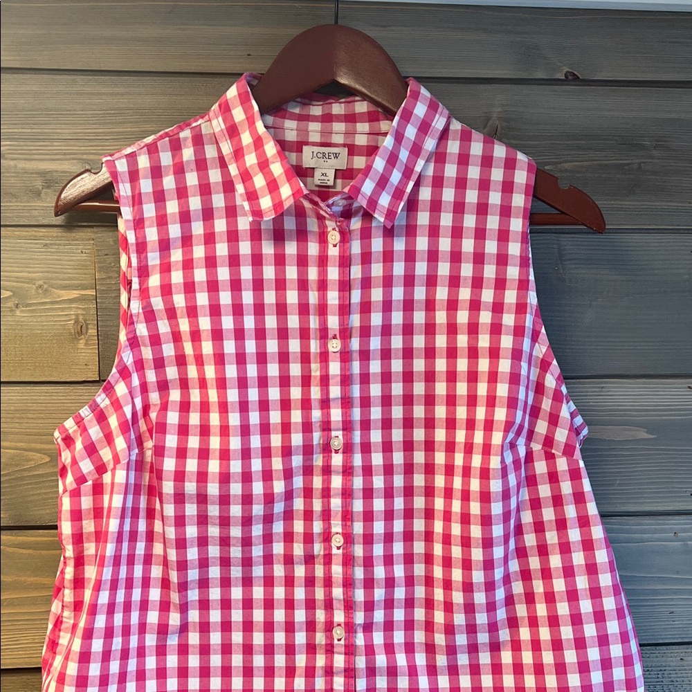 J. Crew Pink Checkered Sleeveless Shirt